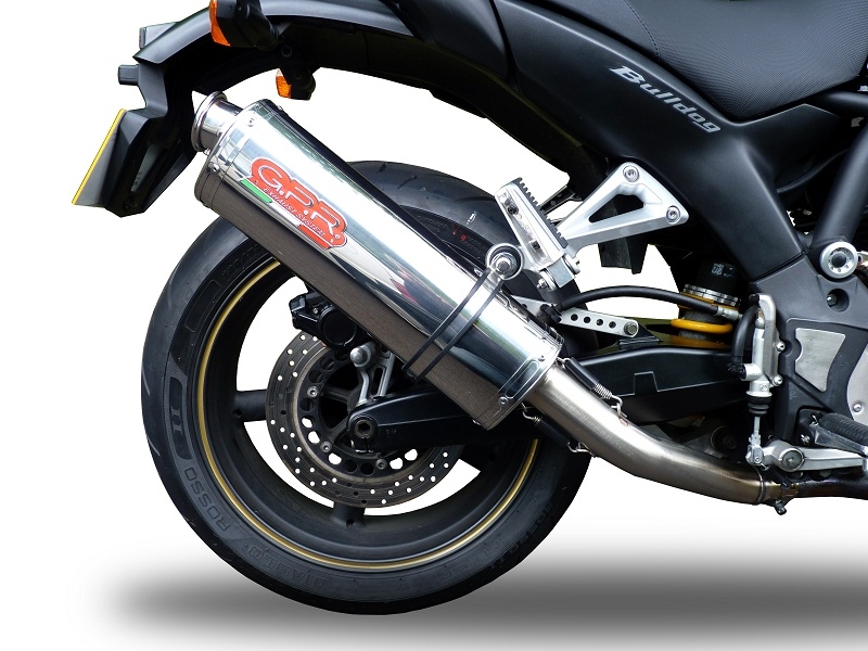Escape compatível com Yamaha Bt Bulldog 1100 2002-2007, Trioval, Par de terminais de exaustão aprovados, com db killer removível, catalisadores e tubo de conexão específico 