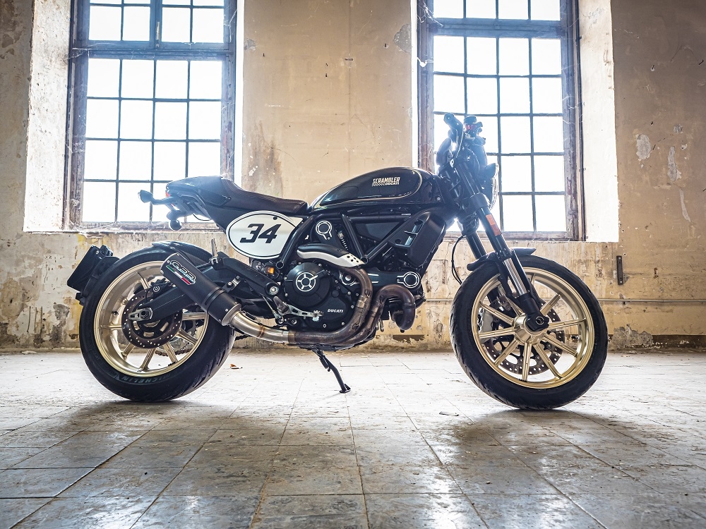 Escape compatível com Ducati Scrambler 800 2015-2016, M3 Black Titanium, Escape legal, homologado, silenciador com db killer removível e tubo de ligação específico 