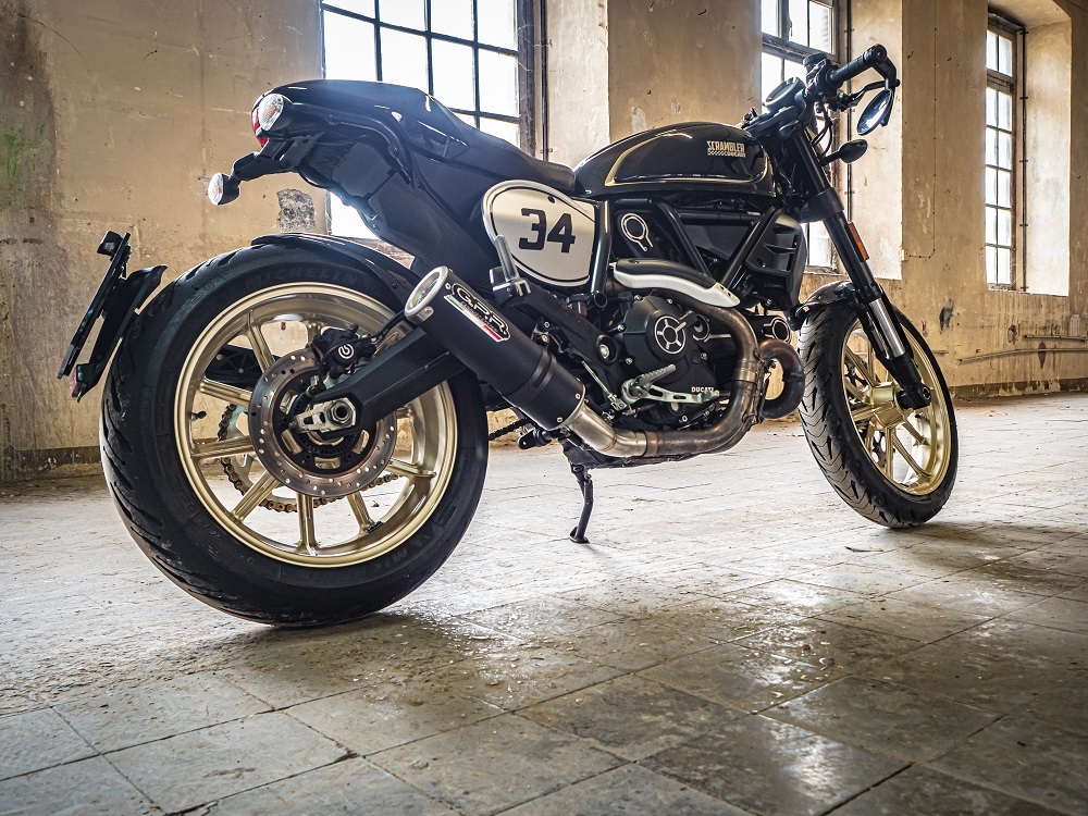 Escape compatível com Ducati Scrambler 800 2015-2016, M3 Black Titanium, Escape legal, homologado, silenciador com db killer removível e tubo de ligação específico 