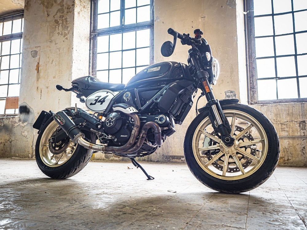 Escape compatível com Ducati Scrambler 800 2015-2016, M3 Black Titanium, Escape legal, homologado, silenciador com db killer removível e tubo de ligação específico 