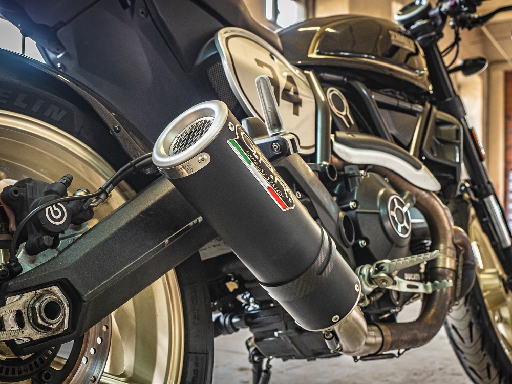 Escape compatível com Ducati Scrambler 800 2015-2016, M3 Black Titanium, Escape legal, homologado, silenciador com db killer removível e tubo de ligação específico 