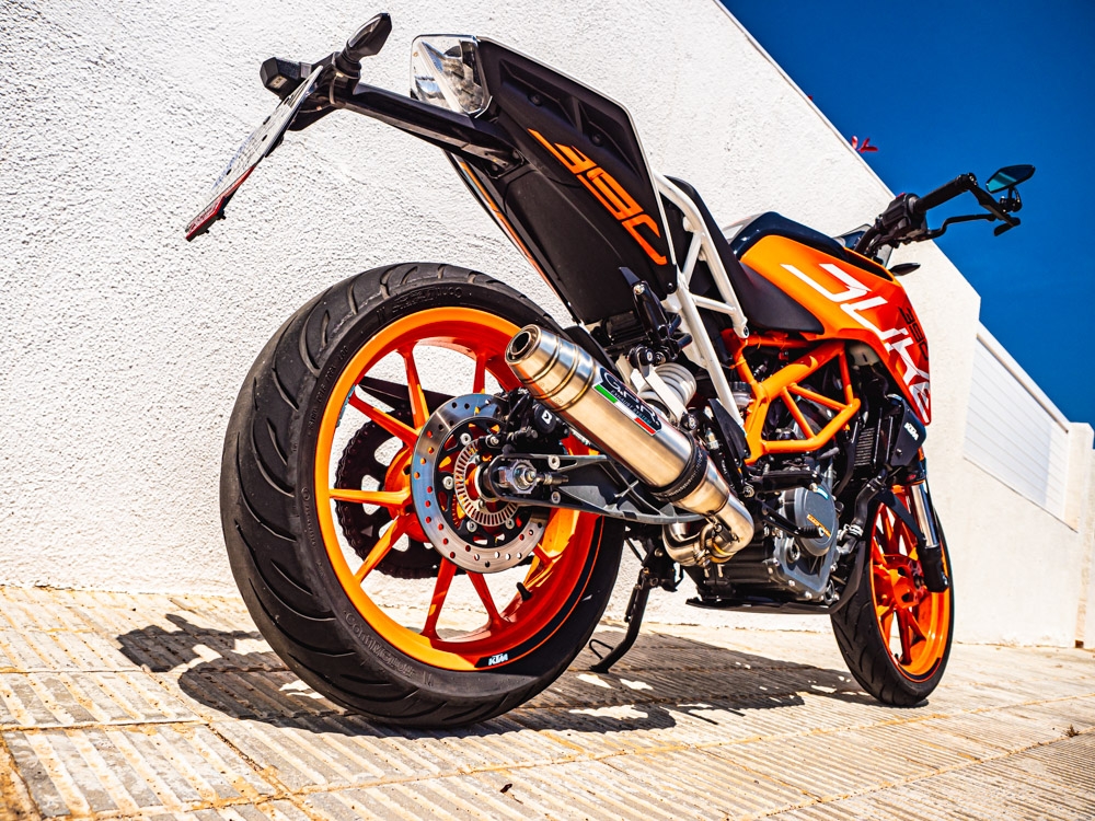 Escape compatível com Ktm Duke 125 2017-2020, Deeptone Inox, Sistema racing Silencioso com tubo de ligação 
