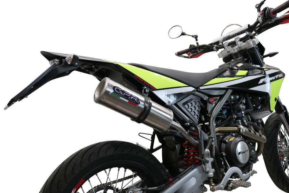 Escape compatível com Fantic Motor XMF 125 2021-2023, M3 Inox , Escape legal, homologado, silenciador com db killer removível e tubo de ligação específico 