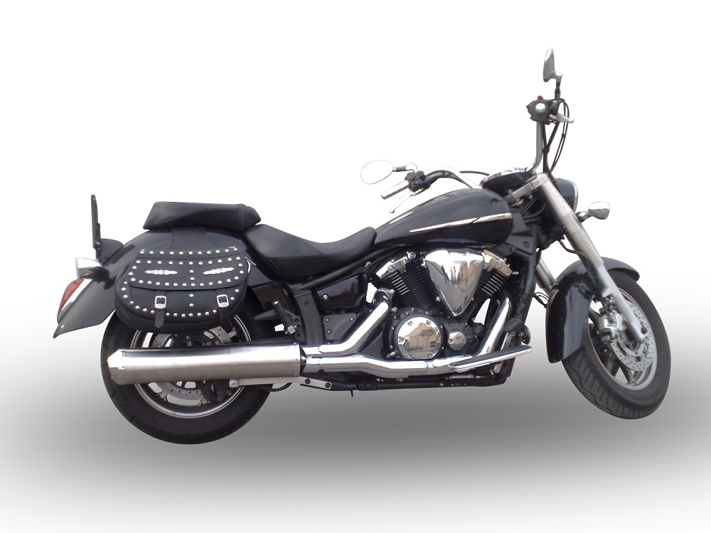 Escape compatível com Yamaha Xvs 1300 Midnight Star 2006-2014, Inox Oval Bomb, Escape legal, homologado, silenciador com db killer removível e tubo de ligação específico 