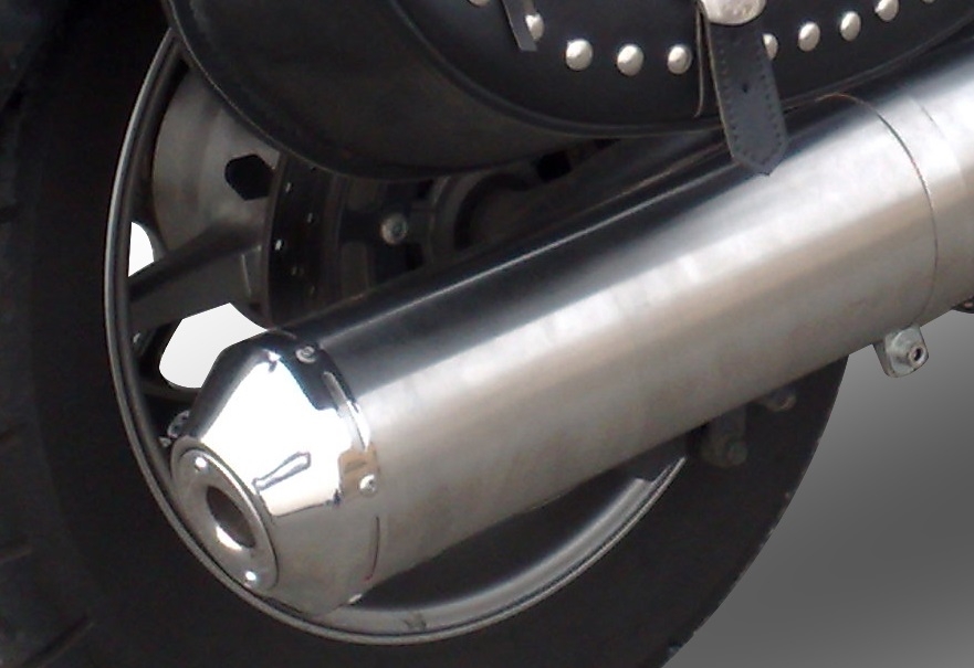 Escape compatível com Yamaha Xvs 1300 Midnight Star 2006-2014, Inox Oval Bomb, Escape legal, homologado, silenciador com db killer removível e tubo de ligação específico 