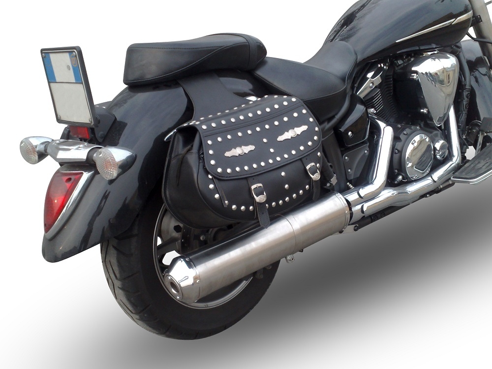 Escape compatível com Yamaha Xvs 1300 Midnight Star 2006-2014, Inox Oval Bomb, Escape legal, homologado, silenciador com db killer removível e tubo de ligação específico 
