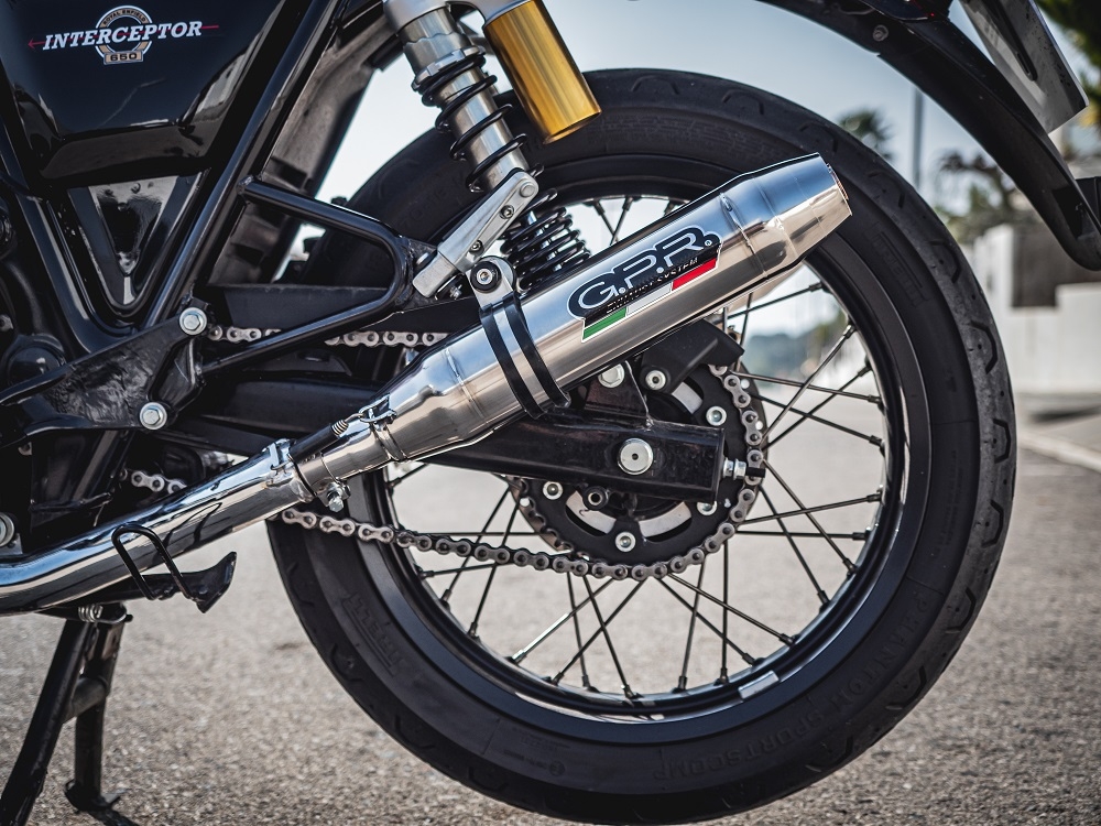 Escape compatível com Royal Enfield Interceptor 650 2021-2025, Deeptone Inox, Par de terminais de exaustão aprovados, com db killer removível, catalisadores e tubo de conexão específico 