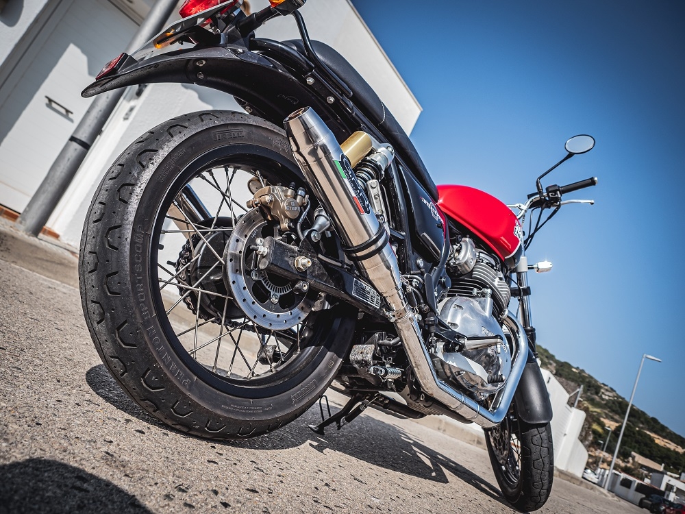 Escape compatível com Royal Enfield Interceptor 650 2021-2025, Deeptone Inox, Par de terminais de exaustão aprovados, com db killer removível, catalisadores e tubo de conexão específico 