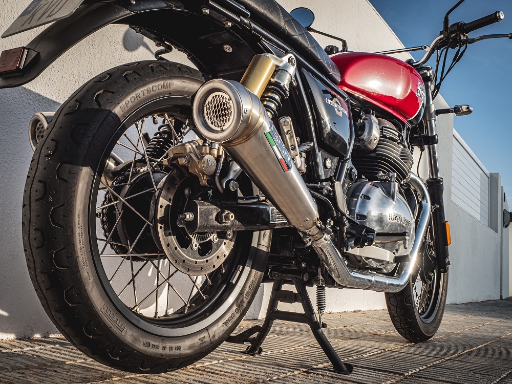 Escape compatível com Royal Enfield Interceptor 650 2021-2024, Powercone Evo, Par de terminais de exaustão aprovados, com db killer removível, catalisadores e tubo de conexão específico 