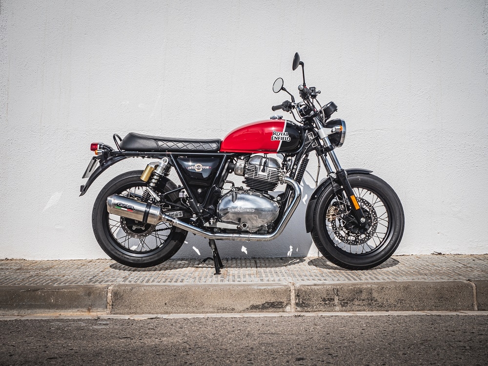 Escape compatível com Royal Enfield Interceptor 650 2019-2020, Satinox, Par de terminais de exaustão aprovados, com db killer removível, catalisadores e tubo de conexão específico 