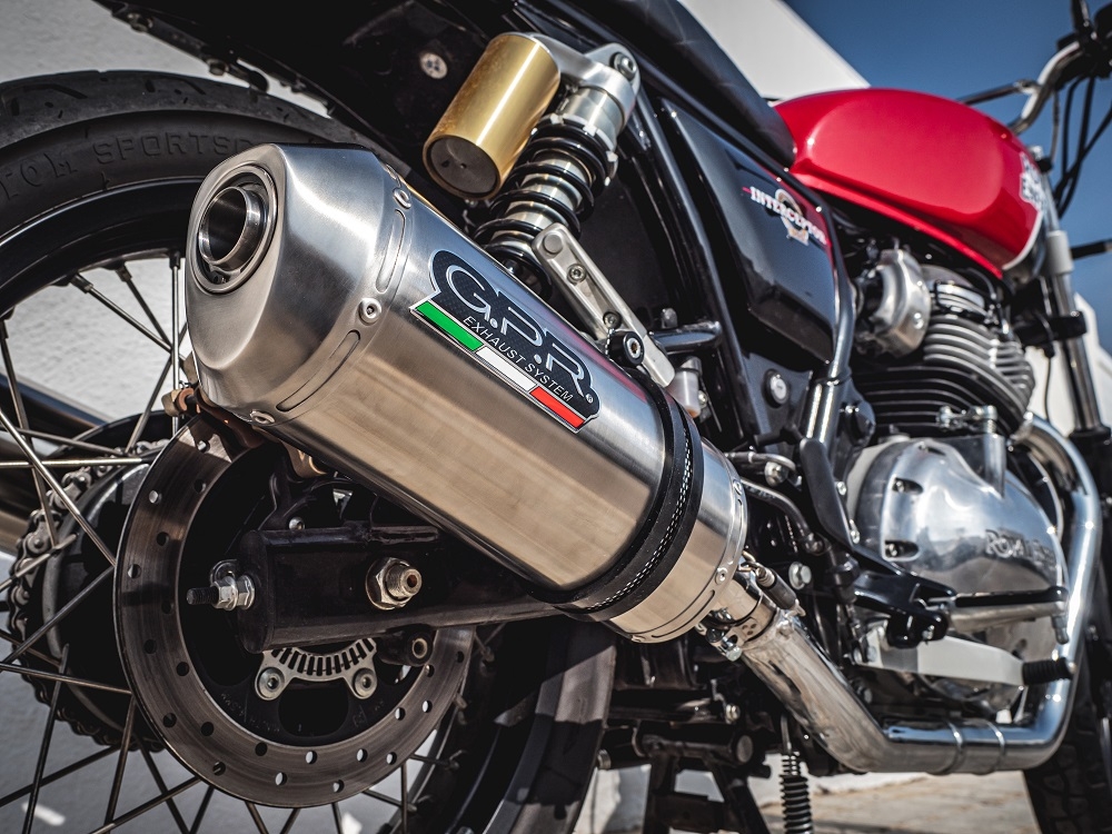 Escape compatível com Royal Enfield Interceptor 650 2019-2020, Satinox, Par de terminais de exaustão aprovados, com db killer removível, catalisadores e tubo de conexão específico 