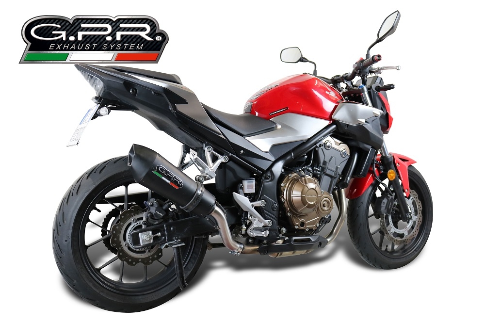 GPR escape compatível com  Honda Cb 500 F 2021-2025, New Grand Prix Evo Black Titanium, Escape legal, homologado, silenciador com db killer removível e tubo de ligação específico 