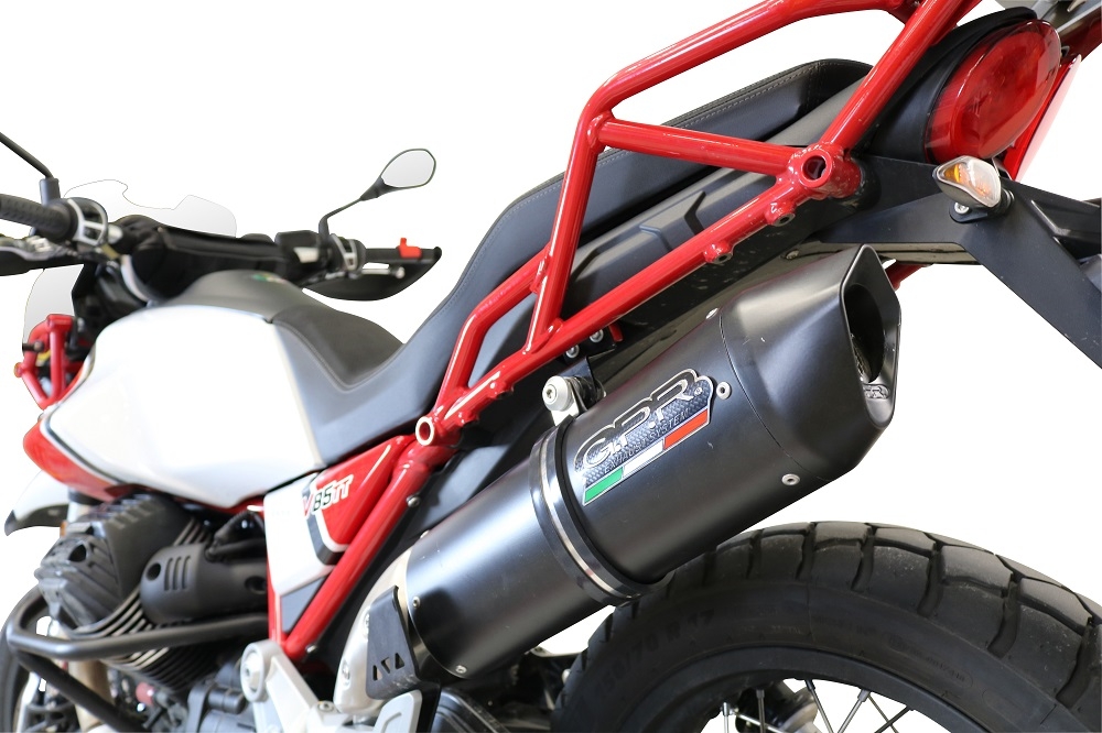 GPR escape compatível com  Moto Guzzi V85 TT 2021-2024, Furore Nero, Sistema racing Silencioso com tubo de ligação 