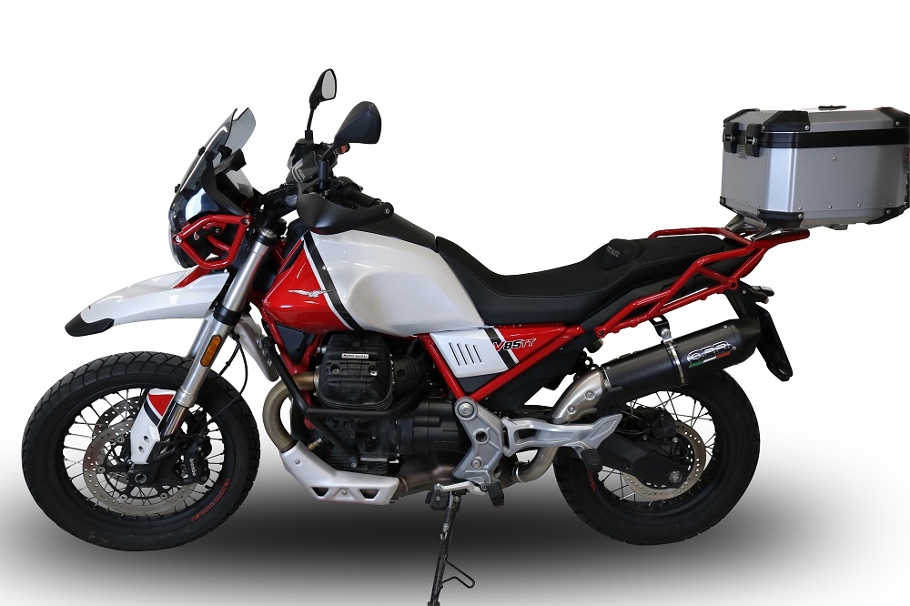 GPR escape compatível com  Moto Guzzi V85 TT 2021-2024, Furore Nero, Sistema racing Silencioso com tubo de ligação 