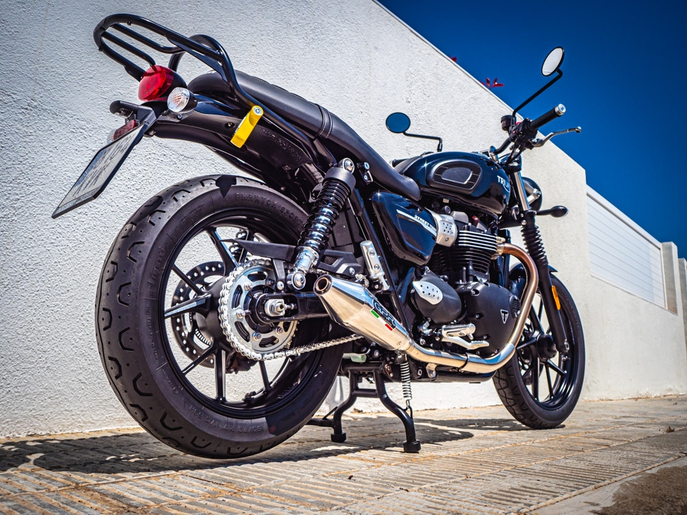 Escape compatível com Triumph Street Twin 900 2020-2021, Vintacone, Par de silenciosos de escape homologadas, com db killer removível e tubos de ligação específicos 
