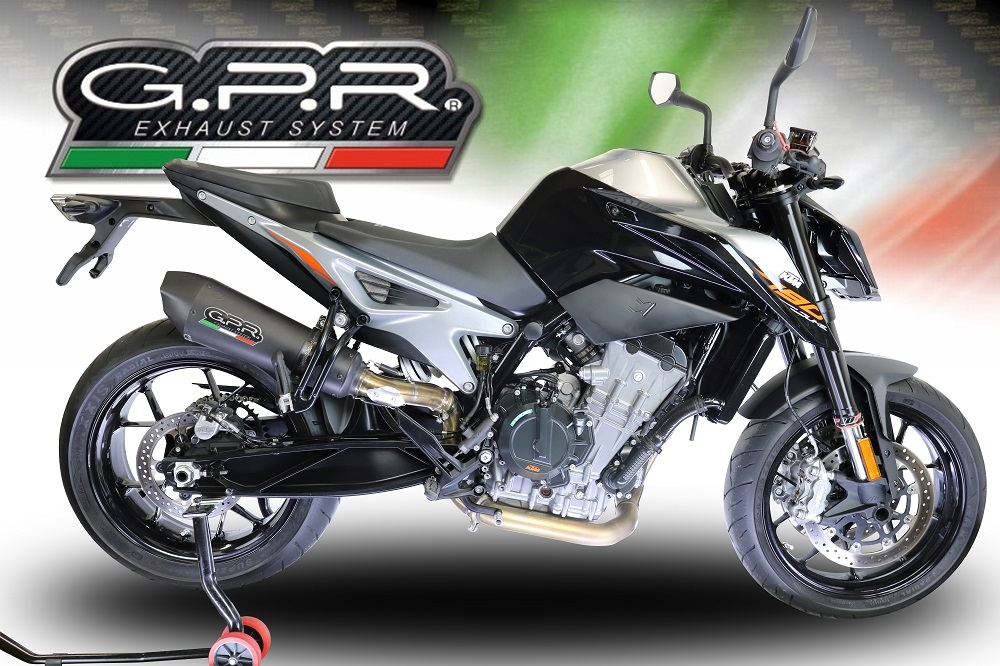 GPR escape compatível com  Ktm Duke 790 2021-2024, New Grand Prix Evo Black Titanium, Escape legal, homologado, silenciador com db killer removível e tubo de ligação específico 
