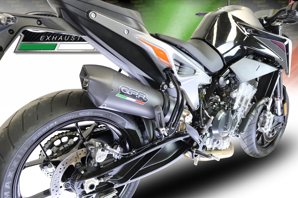 GPR escape compatível com  Ktm Duke 790 2021-2024, New Grand Prix Evo Black Titanium, Escape legal, homologado, silenciador com db killer removível e tubo de ligação específico 