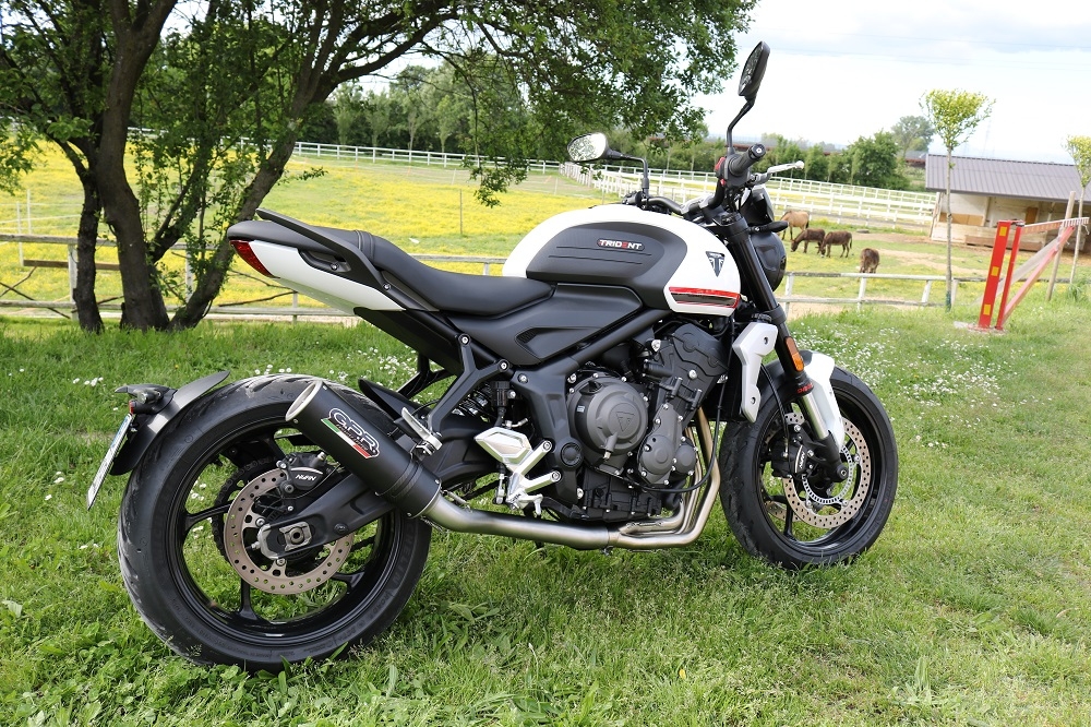 Escape compatível com Triumph Trident 660 2021-2024, M3 Black Titanium, Sistema homologado com catalisador linha completa, silencioso mais coletor 