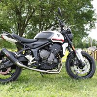 Escape compatível com Triumph Trident 660 2021-2024, M3 Black Titanium, Sistema homologado com catalisador linha completa, silencioso mais coletor 