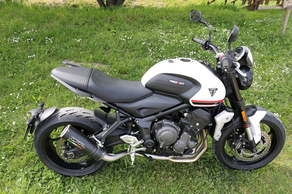 Escape compatível com Triumph Trident 660 2021-2024, M3 Black Titanium, Sistema homologado com catalisador linha completa, silencioso mais coletor 