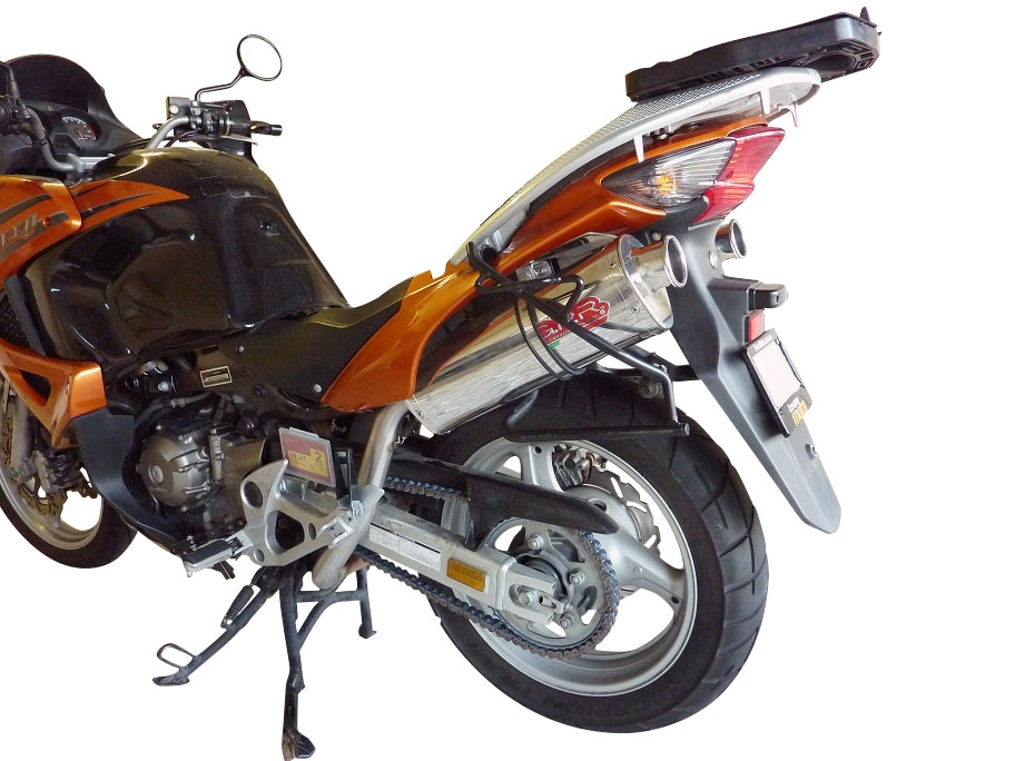 Escape compatível com Honda Varadero 1000 1999-2011, Trioval, Par de silenciosos de escape homologadas, com db killer removível e tubos de ligação específicos 