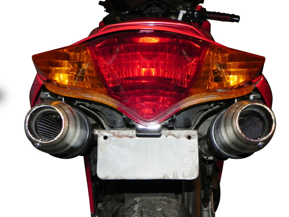 Escape compatível com Honda Vfr 800 V-Tec 2002-2013, Deeptone Inox, Par de silenciosos de escape homologadas, com db killer removível e tubos de ligação específicos 