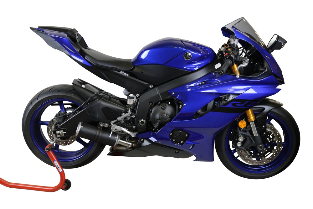 Escape compatível com Yamaha Yzf R6 2017-2025, M3 Black Titanium, Escape legal, homologado, silenciador com db killer removível e tubo de ligação específico 