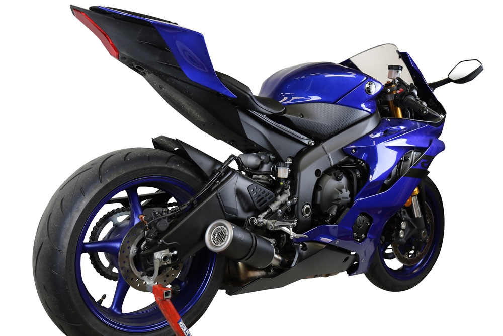 Escape compatível com Yamaha Yzf R6 2017-2025, M3 Black Titanium, Escape legal, homologado, silenciador com db killer removível e tubo de ligação específico 