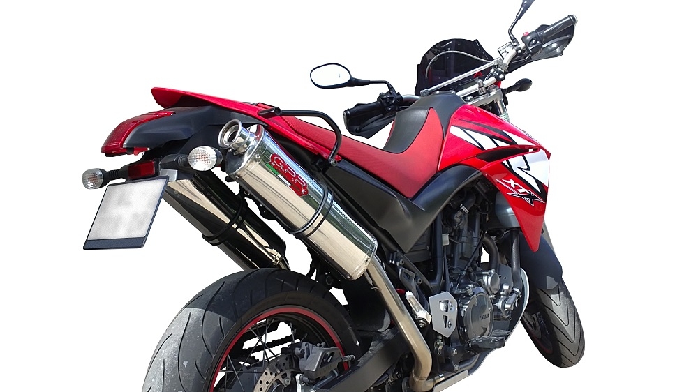 Escape compatível com Yamaha Xt 660 X-R 2004-2014, Trioval, Par de silenciosos de escape homologadas, com db killer removível e tubos de ligação específicos 