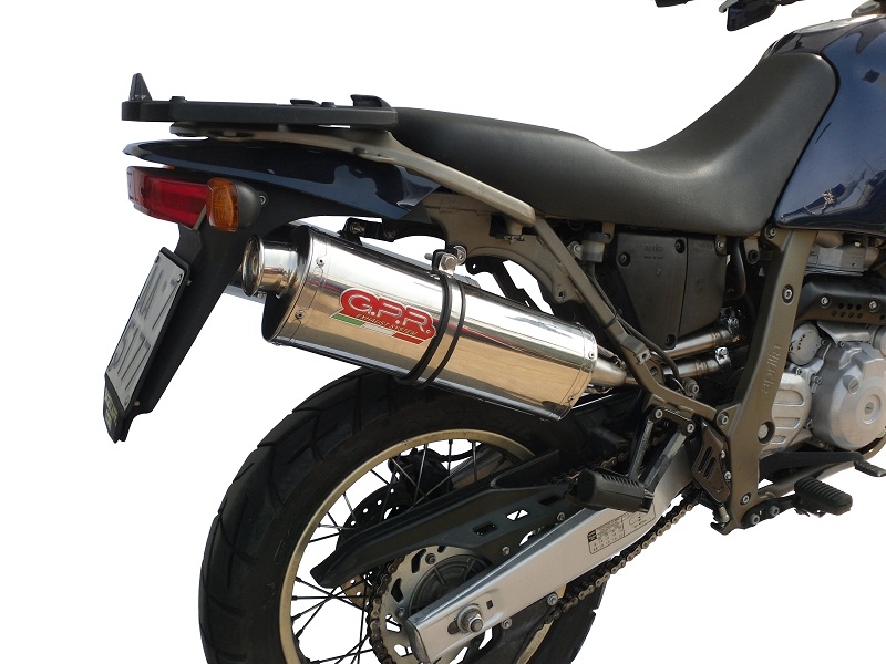 Escape compatível com Aprilia Pegaso Strada 650 2005-2011, Trioval, Par de silenciosos de escape homologadas, com db killer removível e tubos de ligação específicos 