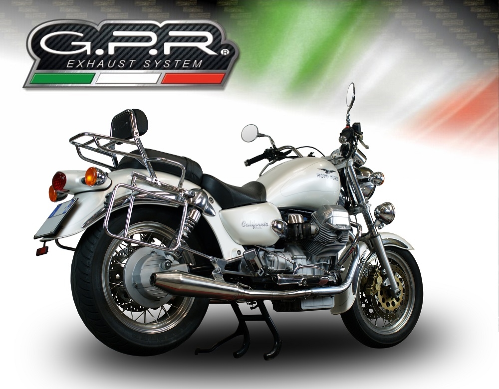 Escape compatível com Moto Guzzi California 1100 Special-Stone-Sport-Ev-Alu 1997-2005, Vintacone, Par de terminais de exaustão aprovados, com db killer removível, catalisadores e tubo de conexão específico 