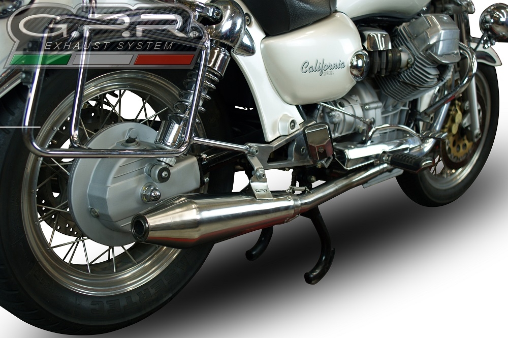Escape compatível com Moto Guzzi California 1100 Special-Stone-Sport-Ev-Alu 1997-2005, Vintacone, Par de terminais de exaustão aprovados, com db killer removível, catalisadores e tubo de conexão específico 