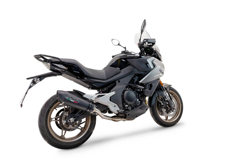 GPR escape compatível com  Cf Moto 700 Mt 2023-2024, New Grand Prix Evo Black Titanium, Escape legal, homologado, silenciador com catalisador, db killer removível e tubo de ligação específico 