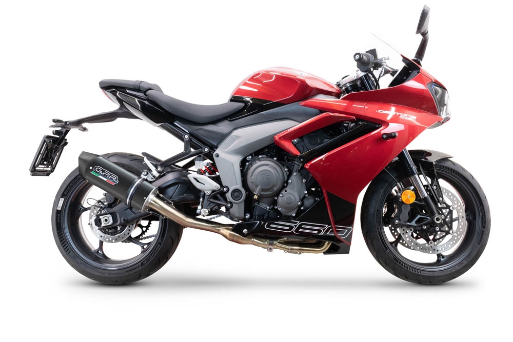 Escape compatível com Triumph Daytona 660 2023-2025, Furore Evo4 Nero, Sistema homologado com catalisador linha completa, silencioso mais coletor 