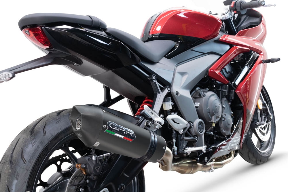 GPR escape compatível com  Triumph Daytona 660 2023-2025, New Grand Prix Evo Black Titanium, Sistema homologado com catalisador linha completa, silencioso mais coletor 