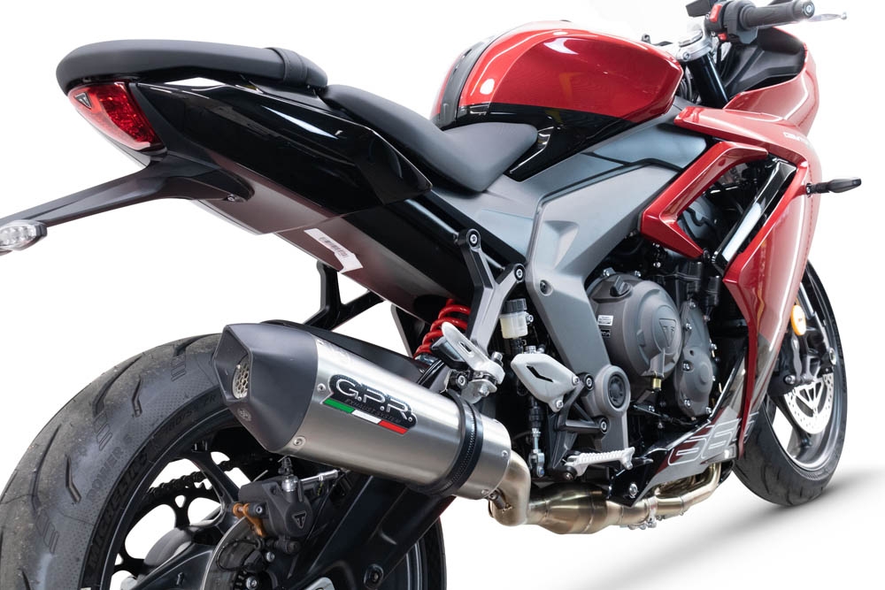 GPR escape compatível com  Triumph Daytona 660 2023-2025, New Grand Prix Evo Titanium, Sistema homologado com catalisador linha completa, silencioso mais coletor 