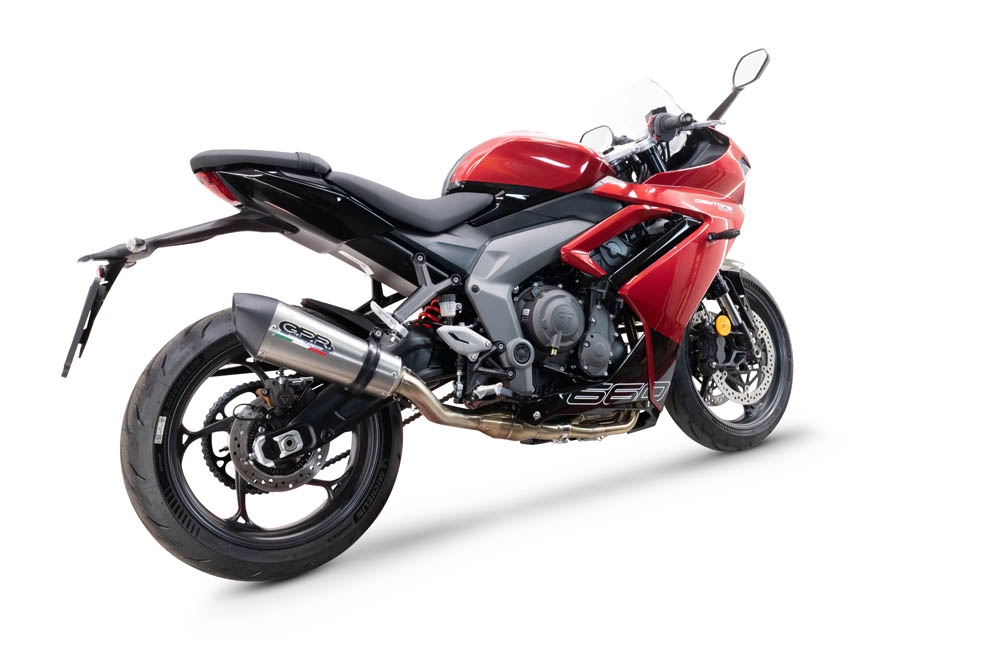 GPR escape compatível com  Triumph Daytona 660 2023-2025, New Grand Prix Evo Titanium, Sistema homologado com catalisador linha completa, silencioso mais coletor 
