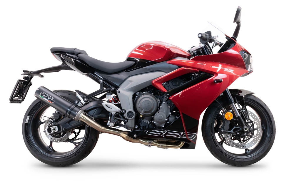 Escape compatível com Triumph Daytona 660 2023-2025, M3 Black Titanium, Sistema homologado com catalisador linha completa, silencioso mais coletor 