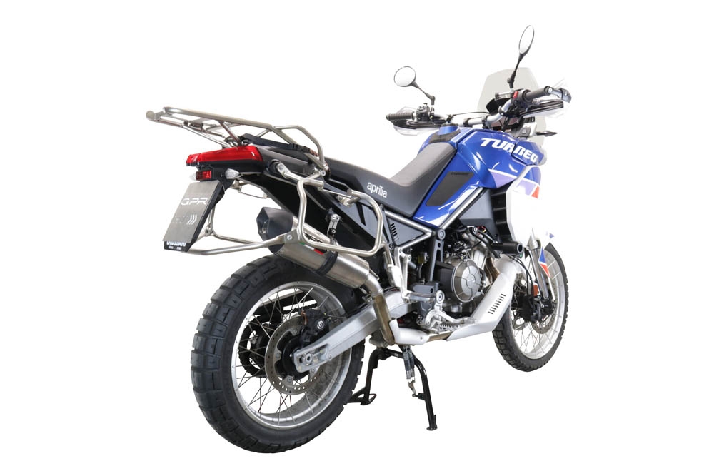 GPR escape compatível com  Aprilia Tuareg 660 2021-2024, New Grand Prix Evo Titanium, Escape legal, homologado, silenciador com db killer removível e tubo de ligação específico 