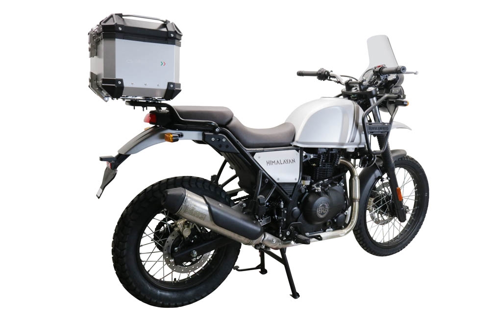 Top case em alumínio, cor prata com placa específica incluída Top case maletas GPR TECH compatível com Royal Enfield Himalayan 410 2017/2023