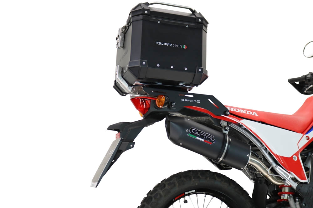 Top case em alumínio, com porta-bagagens específico em alumínio cor preto com placa específica incluída Top case maletas GPR TECH compatível com Honda Crf 300 L / Rally 2021/2024 e5