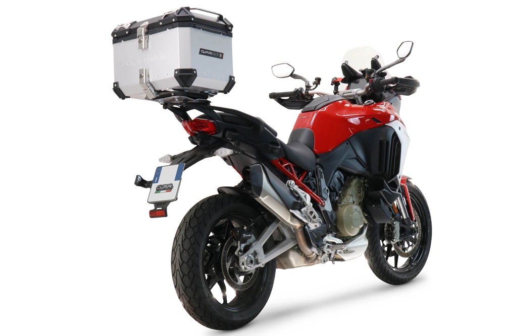 Top case em alumínio, cor prata com placa específica incluída GPR TECH compatível com Ducati Multistrada V4 / V4S / V4S Sport 1100 2021/2024