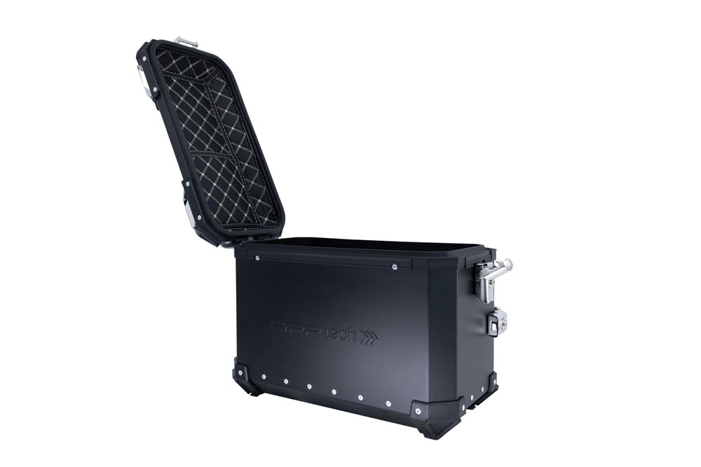 Par de malas laterais em alumínio com o lado direito contornado, cor preta com porta-bagagem específico GPR TECH compatível com  Bmw F 750 Gs 2021/2024 e5