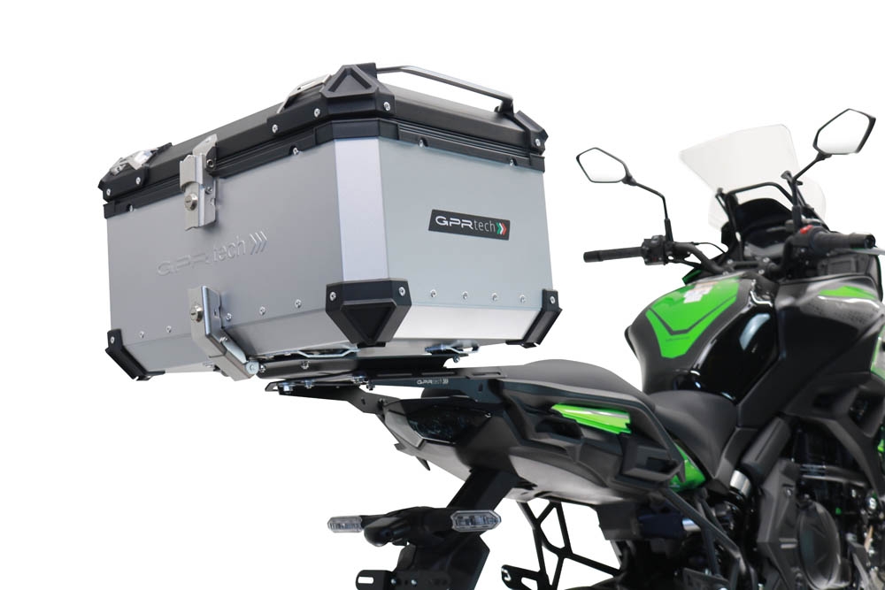 Top case em alumínio, cor prata com placa específica incluída GPR TECH compatível com Kawasaki Versys 650 2023/2024 e5 plus