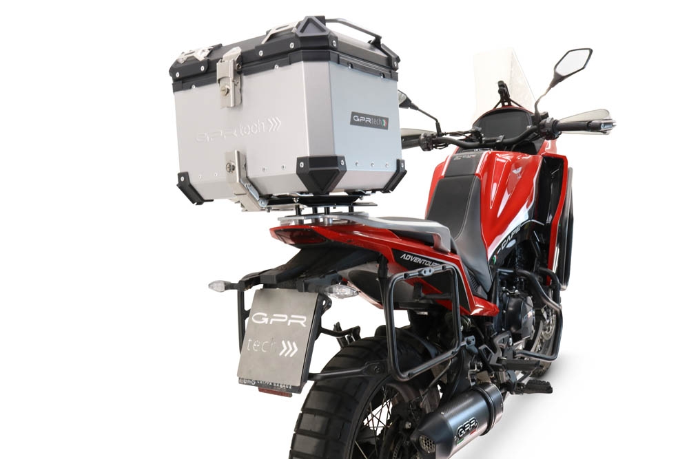 Top case em alumínio, cor prata com placa específica incluída GPR TECH compatível com Moto Morini X-CAPE 650 2021/2024 e5
