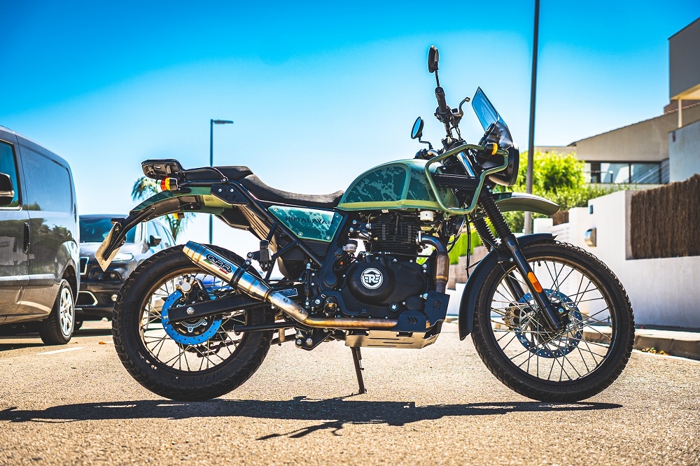 Escape compatível com Royal Enfield Himalayan 410 2021-2024, Deeptone Inox, Sistema racing Silencioso com tubo de ligação 
