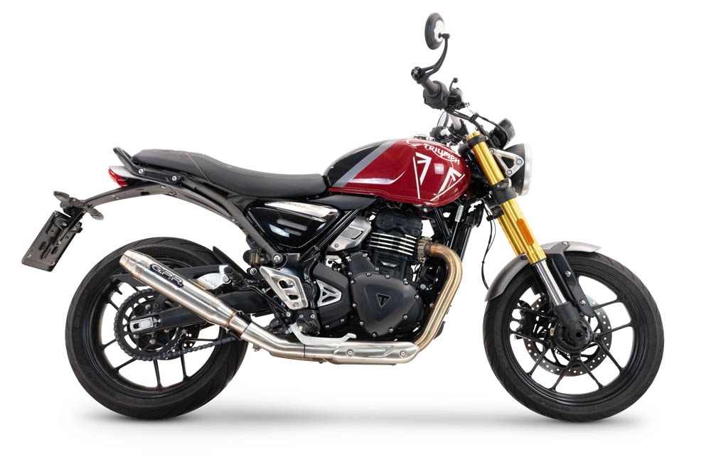 Escape compatível com Triumph Scrambler 400 X 2023-2025, Deeptone Inox, Escape legal, homologado, silenciador com db killer removível e tubo de ligação específico 