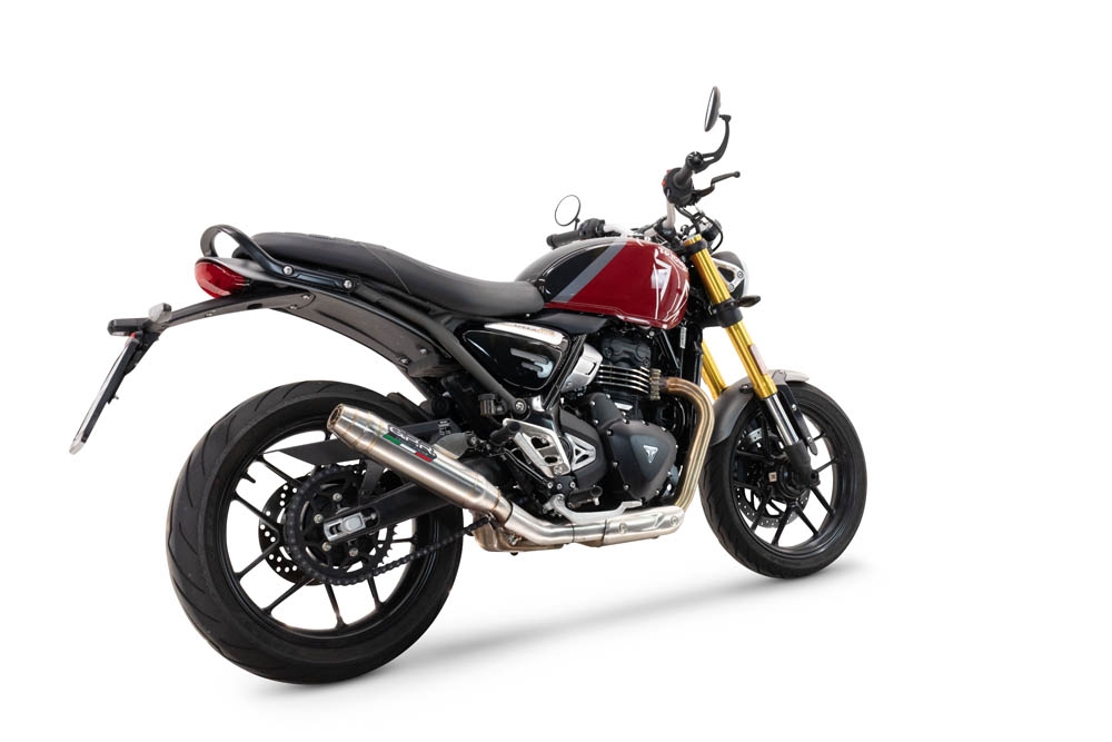 Escape compatível com Triumph Scrambler 400 X 2023-2025, Deeptone Inox, Escape legal, homologado, silenciador com db killer removível e tubo de ligação específico 