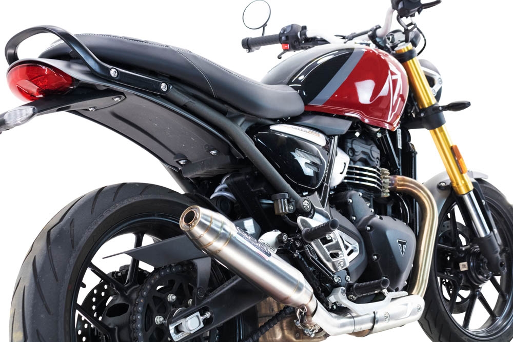 Escape compatível com Triumph Scrambler 400 X 2023-2025, Deeptone Inox, Escape legal, homologado, silenciador com db killer removível e tubo de ligação específico 
