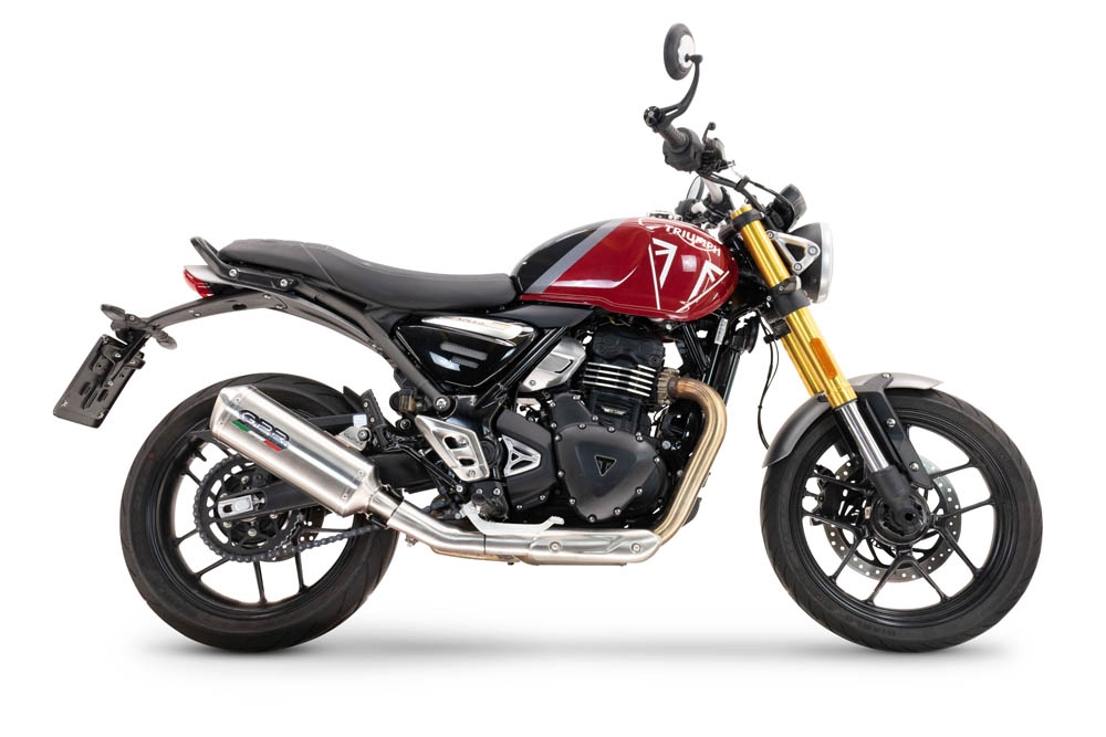 Escape compatível com Triumph Speed 400 2023-2025, Satinox , Escape legal, homologado, silenciador com db killer removível e tubo de ligação específico 